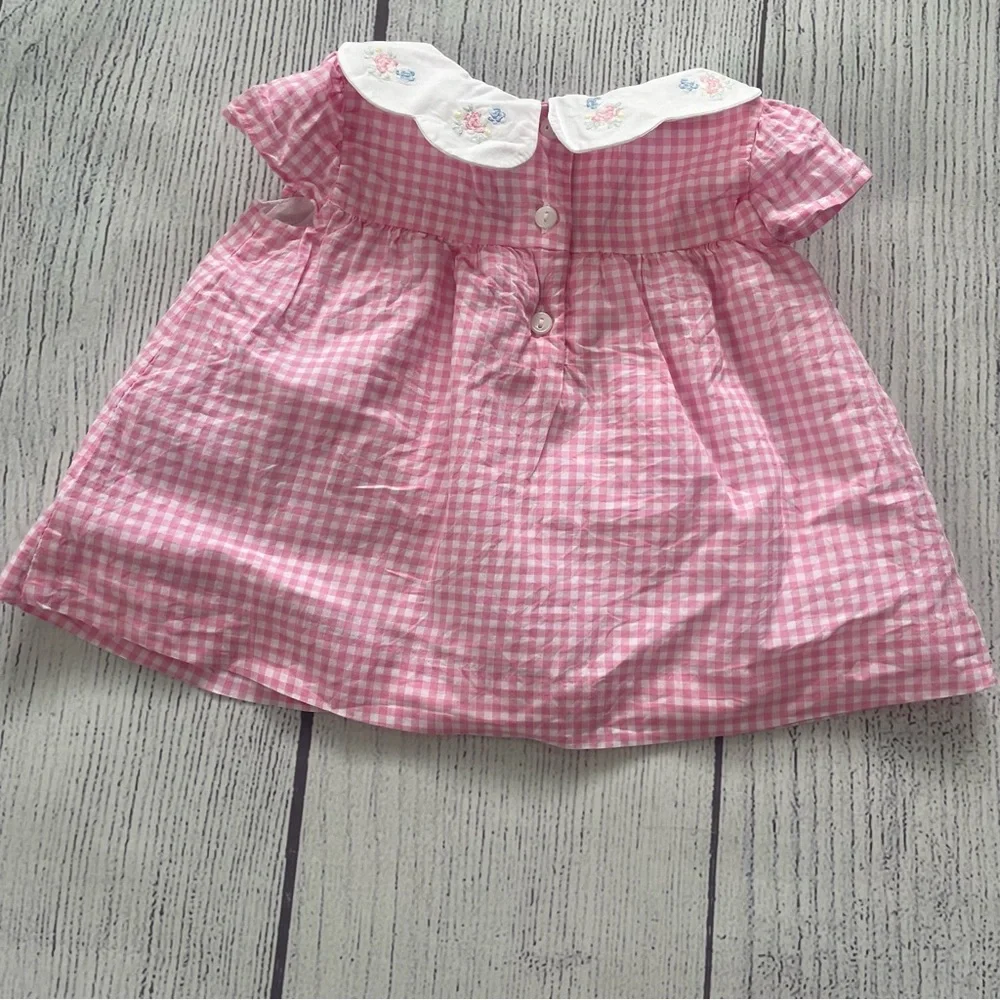 Janie and Jack Girls Pink Gingham Baby Dress and Bloomers Set Size 0-3 months